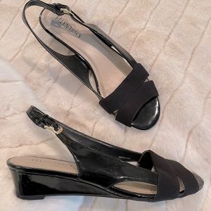 Ellen Tracy Black Patent Leather Wedge Sandals
Size 9
